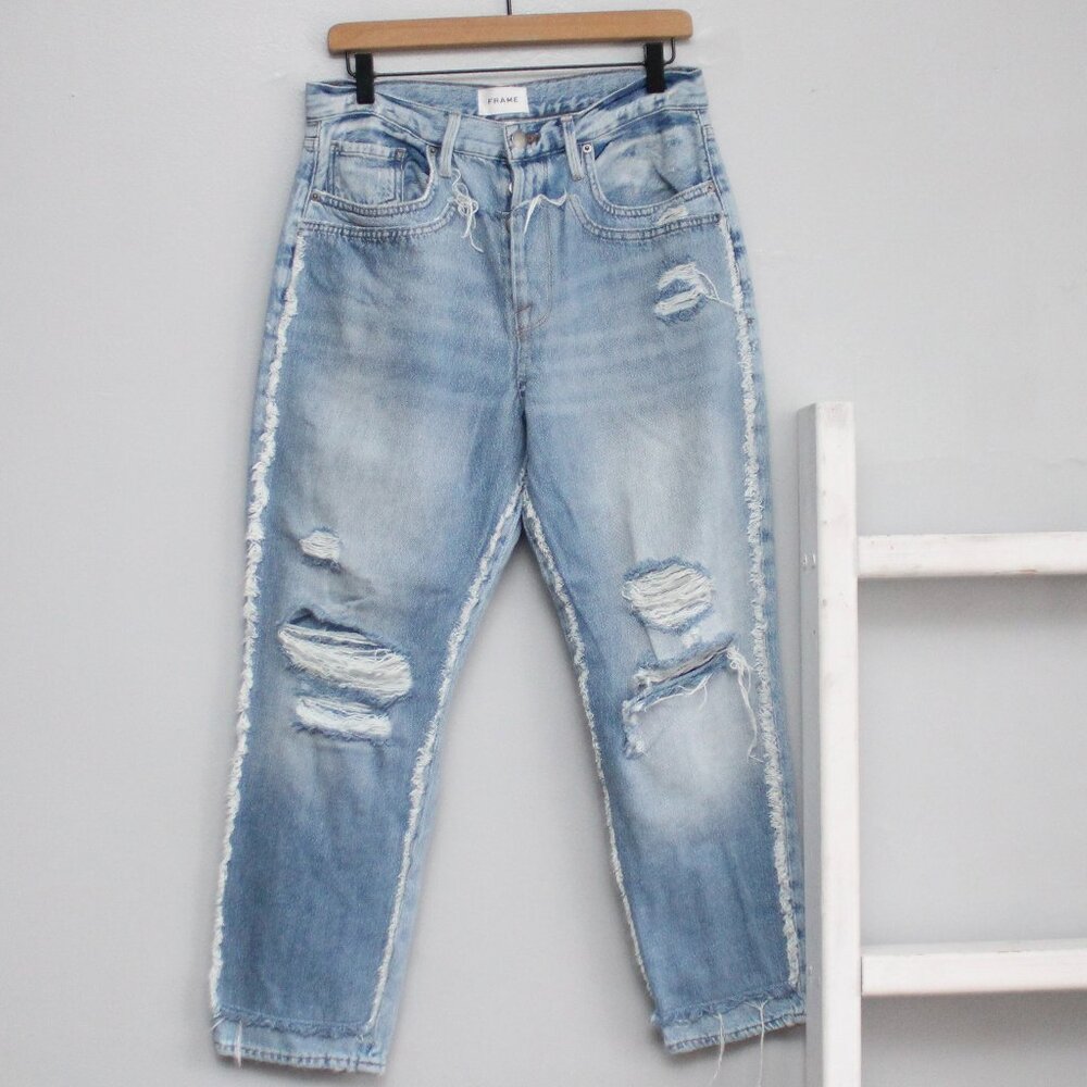 Frame Denim Light Wash Distressed High-Rise Double Layer Jeans - Picture 3 of 11